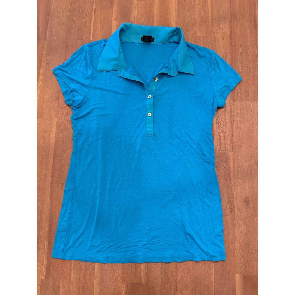 Ann Taylor Womens Short Sleeve Polo Shirt Turquoise Blue Rayon Spandex Size M
